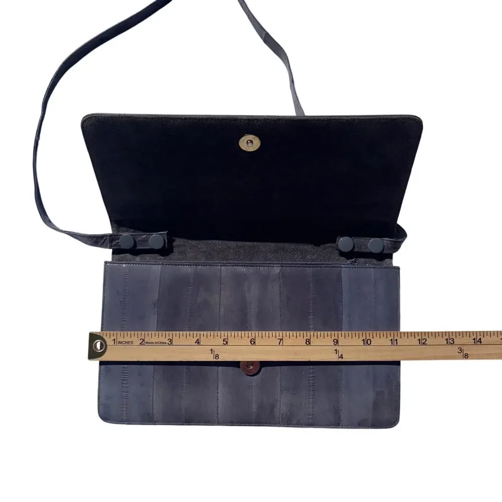 Vintage Genuine Eel Skin Ruched Envelope Clutch Handbag Gray Convertible Strap - Picture 9 of 10